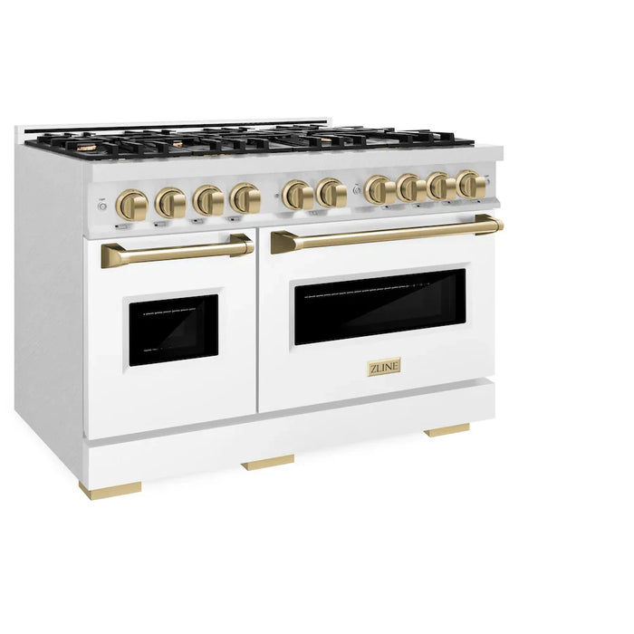 ZLINE 48"Classic Gas Range, Convection Gas Oven, Satin Stainless Steel, White Matte Door, Accents CGRSZ-WM-48-CB09K