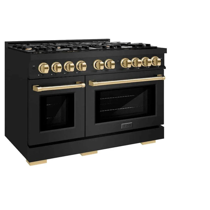 ZLINE 48" Select Dual Fuel Range Gas Cooktop Electric Convection Oven Black Stainless Steel Polished Gold HDRBZ-48-G09K