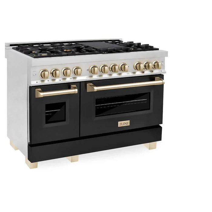 ZLINE 48" Autograph Dual Fuel Range, Black, Gold, RAZ-BLM-48-G09K