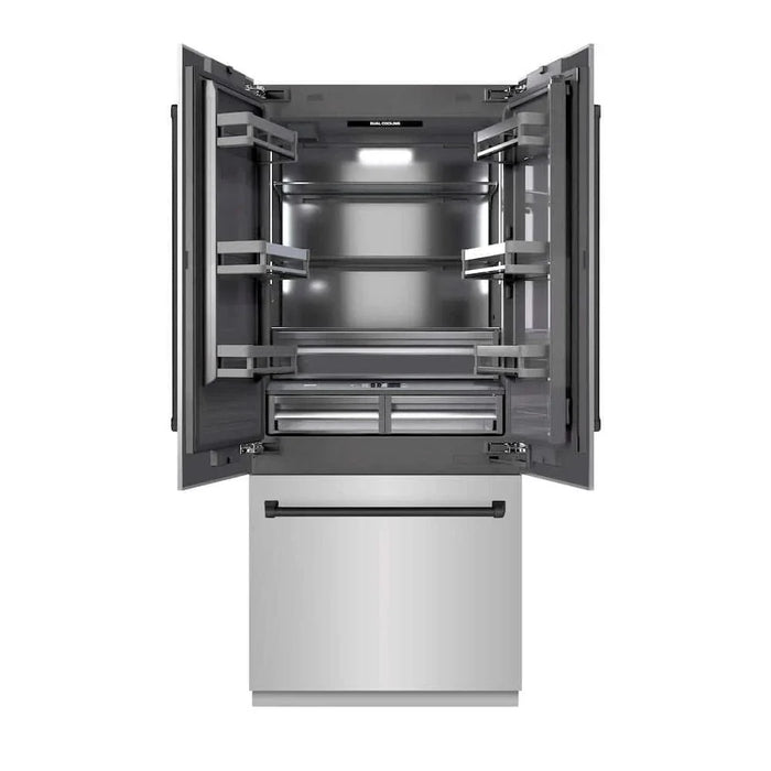 ZLINE 36" Built-In Bottom Freezer Refrigerator with Water Dispenser, Ice Maker, Stainless Steel, Graphite Gray Interior, Matte Black GRBIVZ-304-36MB09K