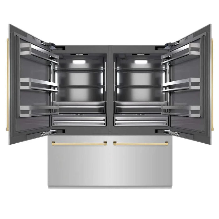 ZLINE 72" Built-In Bottom Freezer Refrigerator,Water Dispenser, Ice Maker,Graphite Gray Polished Gold GRBITZ-304-72G09K