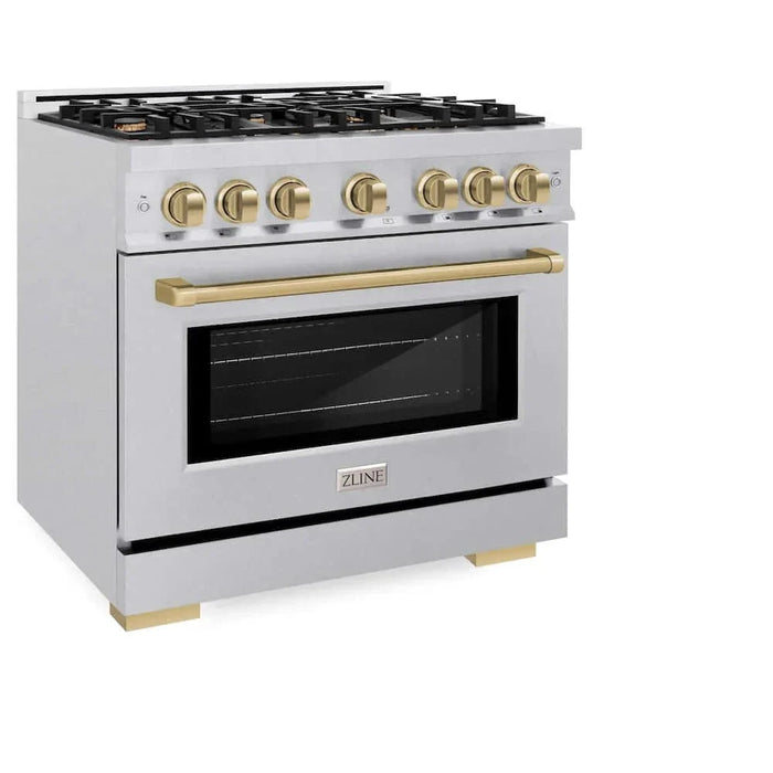 ZLINE 36" Select Dual Fuel Range Gas Cooktop Electric Convection Oven DuraSnow® Stainless Steel Champagne Bronze HDRSZ-36-CB09K