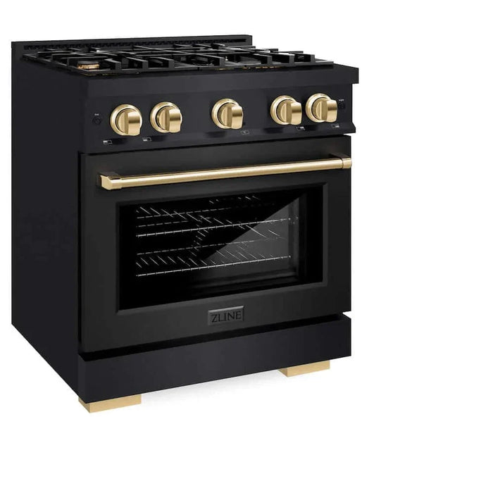 ZLINE 30" Select Dual Fuel Range Gas Cooktop Electric Convection Oven Black Stainless Steel Gold HDRBZ-30-G09K