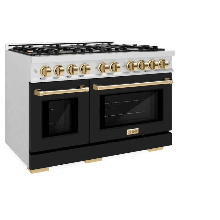 ZLINE 48" Select Dual Fuel Range Gas Cooktop Electric Convection Oven DuraSnow® Stainless Steel Black Matte Door Gold HDRSZ-BLM-48-G09K