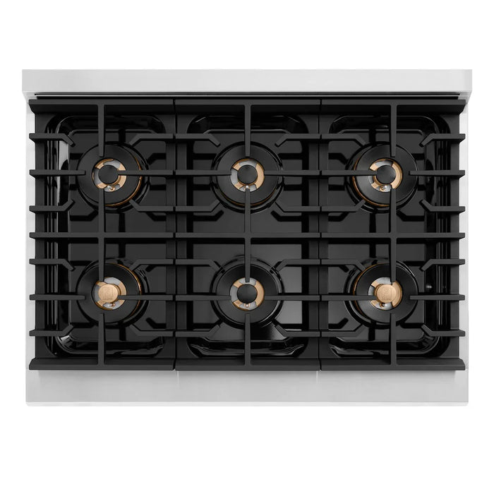 ZLINE Autograph Edition 36" Paramount Dual Fuel Range, DuoPro™ Cooktop, Electric Convection Oven, Stainless Steel, Helix Handle PSDRZ-36-KCB09K
