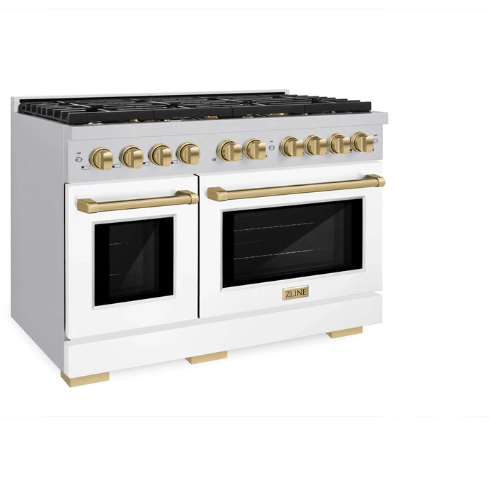 ZLINE 48"Paramount Dual Fuel Range White Matte Champagne Bronze SDRZ-WM-48-CB09K