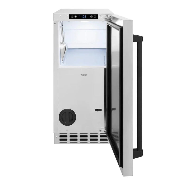 ZLINE 15" Touchstone Gourmet Ice Maker Drain Pump Stainless Steel Door Matte Black IGMDZ-ST-15-MB09K