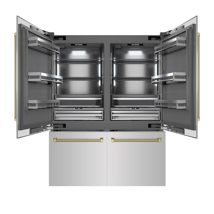 ZLINE Autograph Edition 60" French Door Built-In Bottom Freezer Refrigerator, Water Dispenser, Ice Maker, Stainless Steel, Graphite Gray Interior, Helix Handles GRBIVZ-30460KCB09K