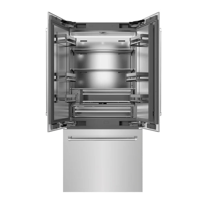 ZLINE 36" Panel Ready French Door Built-In Bottom Freezer Refrigerator, Water Dispenser, Ice Maker, Stainless Steel Interior SRBIV-3609K