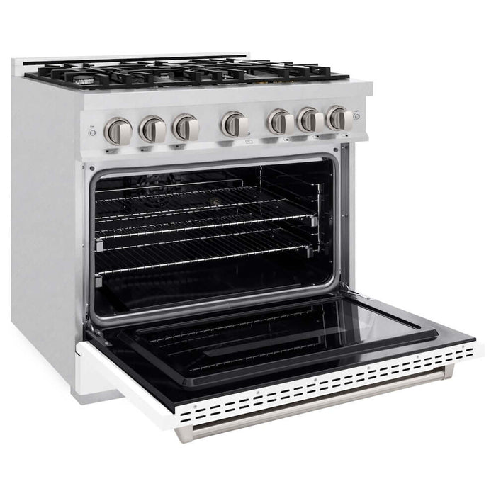 ZLINE 36" Dual Fuel Range, Gas Cooktop, Electric Convection Oven DuraSnow® Stainless Steel, White Matte Door CDRS-WM-3609K