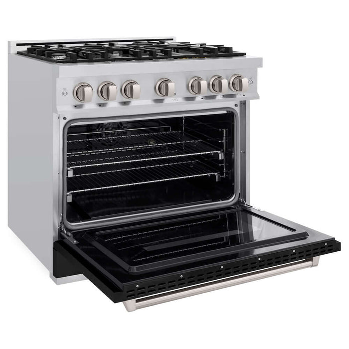 ZLINE 36" Dual Fuel Range, Gas Cooktop, Electric Convection Oven Stainless Steel, Black Matte Door CDR-BLM-3609K