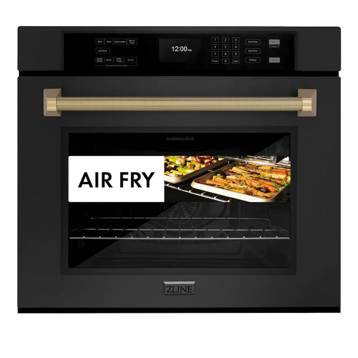 ZLINE Autograph Edition 30" Professional True Convection Single Wall Oven, Air Fry, Self Clean, Black Stainless Steel, Helix Handles WASBZ-30-KCB09K