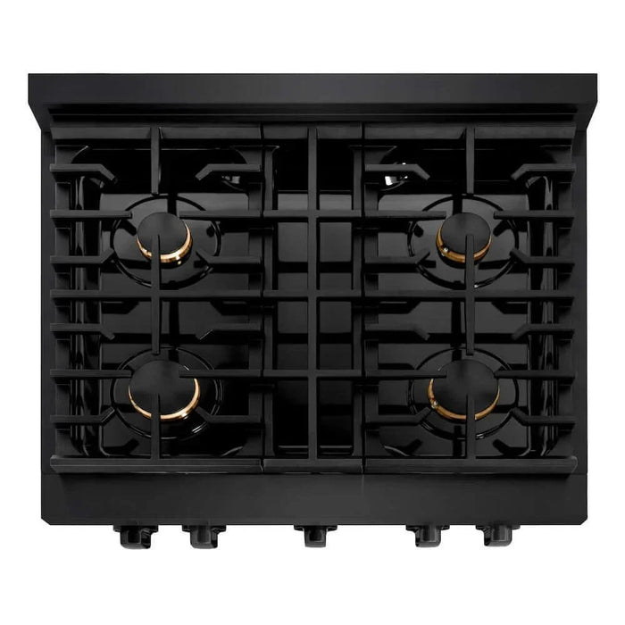 ZLINE 30 in.Gas Range, Convection Gas Oven, Brass Burner, Black Stainless Steel, SGRB-BR-3009K