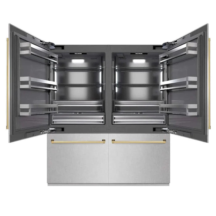 ZLINE 72" Built-In Bottom Freezer Refrigerator,Water Dispenser, Ice Maker, DuraSnow® Stainless Steel Graphite Gray Polished Gold GRBITZ-SN-72-G09K