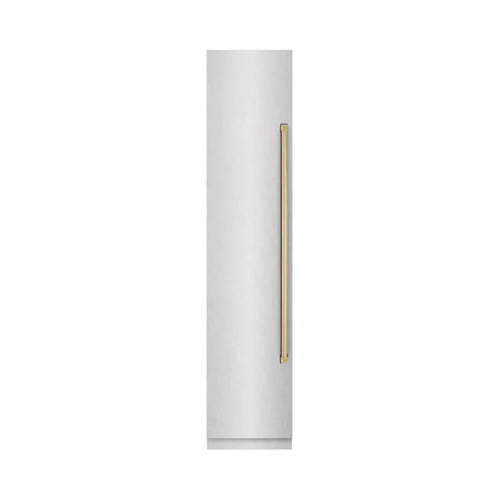 ZLINE 18" Left Hinge Column Freezer DuraSnow® Stainless Steel, Graphite Gray Interior Polished Gold RCFVLZ-SN-18-G09K