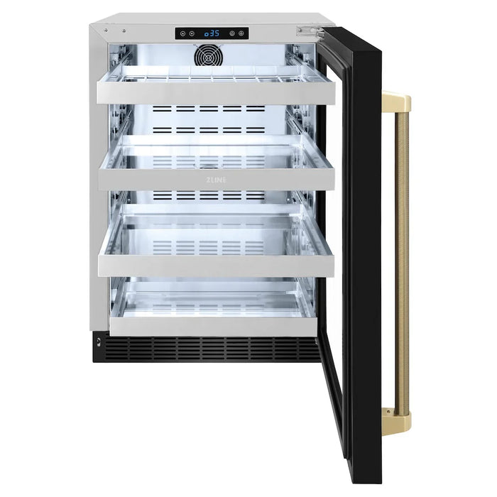 ZLINE Autograph Edition 24" Touchstone 151 Can Beverage Fridge, Black Stainless Steel Glass Door, Helix Handle RBSOZ-BS-24-KCB09K