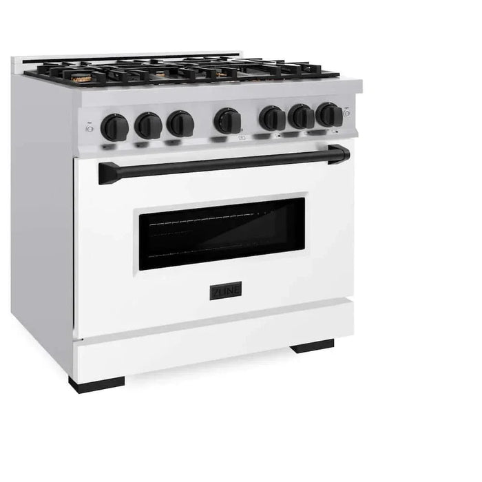 ZLINE 36" Dual Fuel Range, Gas Cooktop, Electric Convection Oven Stainless Steel, Matte White Door Matte Black CDRZ-WM-36-MB09K