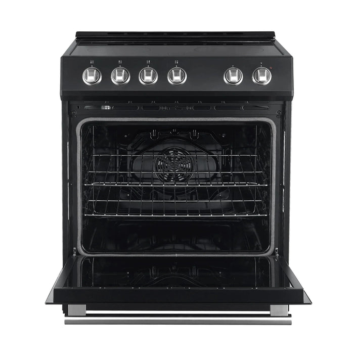 Forno Espresso Package - 30" Electric Range, Range Hood, Refrigerator and Dishwasher in Black with Silver Handles, FBDL-006-02US09K