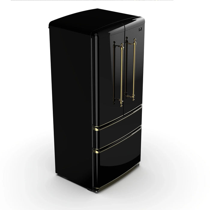 Forno Luigi 33" French Door Refrigerator, Black, Antique Brass, FFFFD1791-33BLK09K
