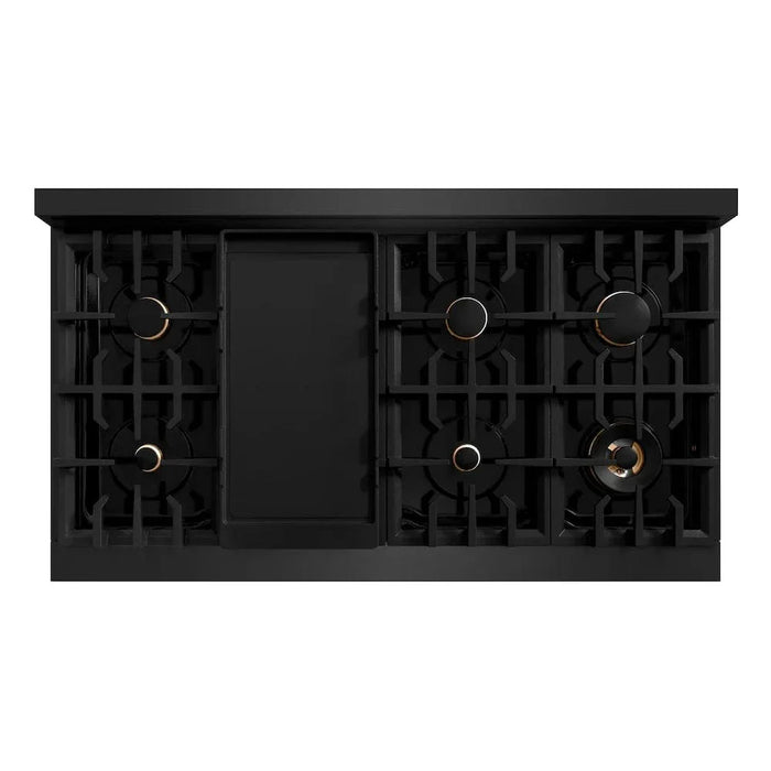 ZLINE 48" Dual Fuel Range, Gas Cooktop, Electric Convection Oven Black Stainless Steel Brass Burners, CDRB-BR-4809K