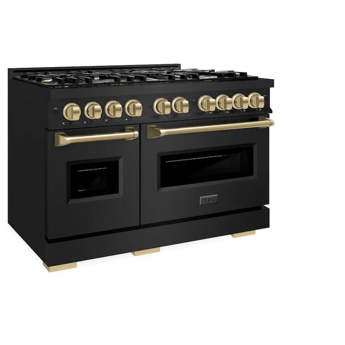 ZLINE 48" Dual Fuel Range, Gas Cooktop, Electric Convection Oven Black Stainless Steel, Champagne Bronze CDRBZ-48-CB09K