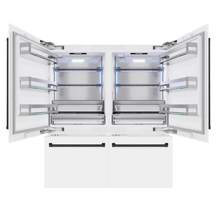 ZLINE 72" Built-In Bottom Freezer Refrigerator,Water Dispenser, Ice Maker, White Matte Matte Black RBITZ-WM-72-MB09K