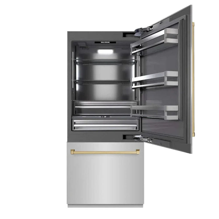 ZLINE 36" Built-In Bottom Freezer Refrigerator,Water Dispenser, Ice Maker,Graphite Gray Champagne Bronze GRBITZ-304-36CB09K