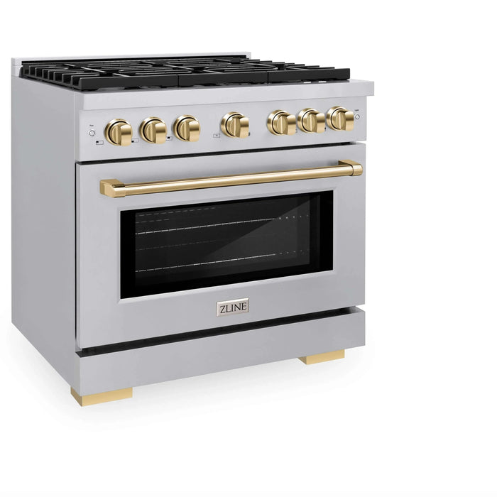 ZLINE 36"Paramount Dual Fuel Range Stainless Steel Gold SDRZ-36-G09K