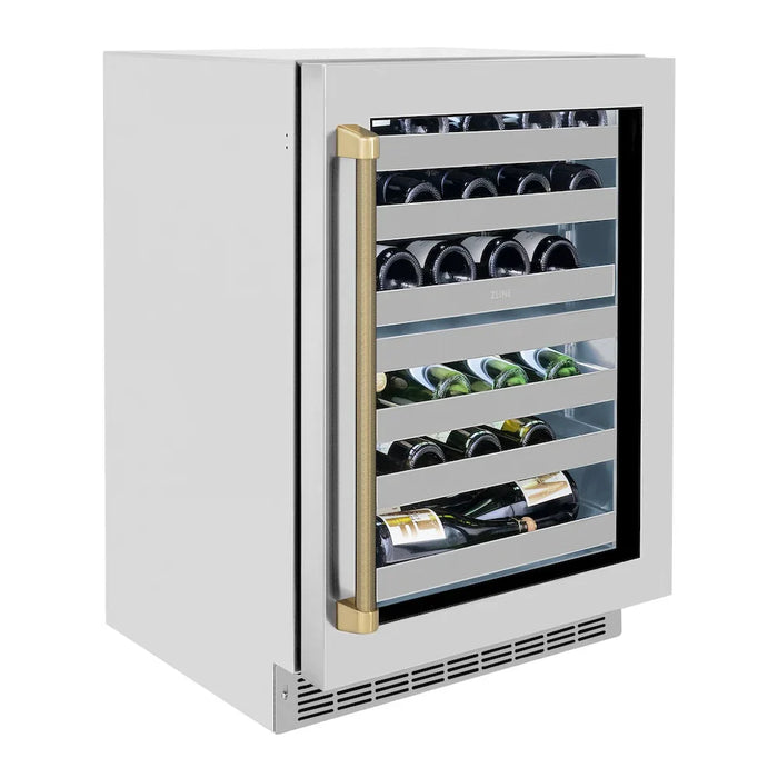 ZLINE Autograph Edition 24" Touchstone Dual Zone 44 Bottle Wine Cooler, Stainless Steel Glass Door, Helix Handle RWDOZS-24-KCB09K