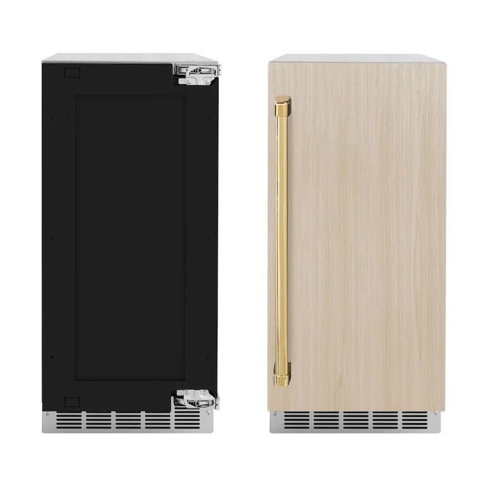 ZLINE 15" Touchstone Clear Cube Ice Maker Drain Pump Panel Ready Door Polished Gold Door ICCDPZ-15-G09K