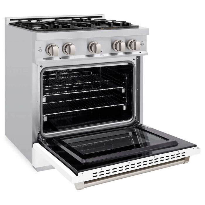 ZLINE 30" Select Gas Range Convection Gas Oven White Matte Stainless Steel HGR-WM-3009K