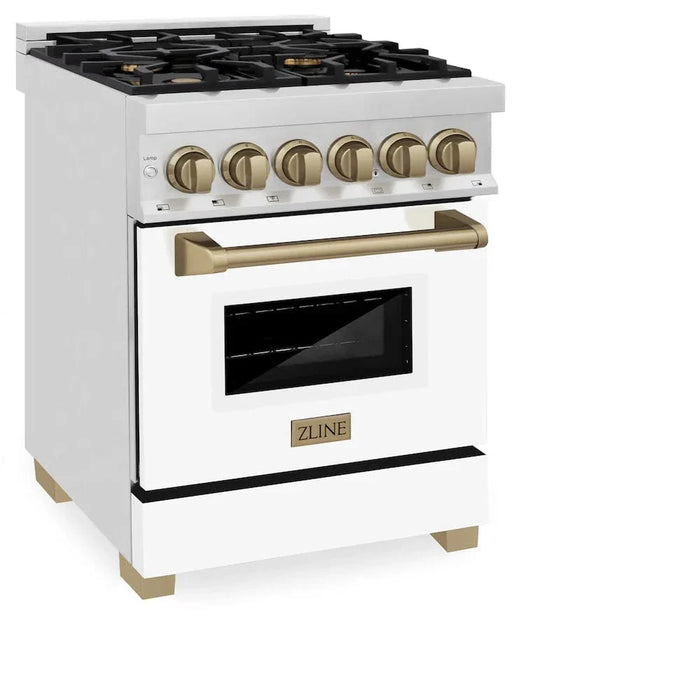 ZLINE 24" Autograph Dual Fuel Range, White Door, Bronze RAZ-WM-24-CB09K
