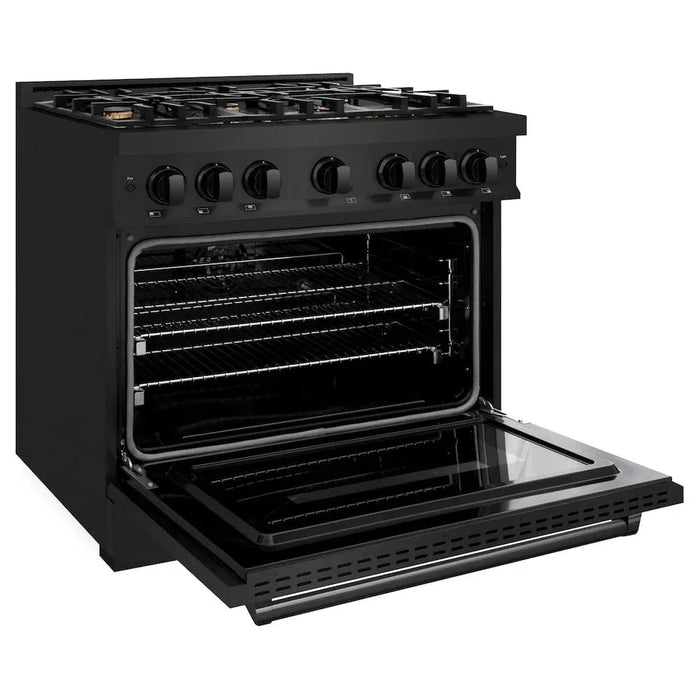 ZLINE 36" Classic Gas Range, Convection Gas Oven Black Stainless Steel Brass Burners, CGRB-BR-3609K