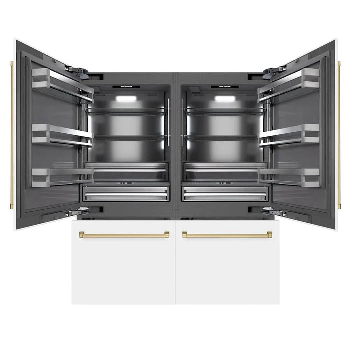 ZLINE 72" Built-In Bottom Freezer Refrigerator,Water Dispenser, Ice Maker, White Matte Graphite Gray Champagne Bronze GRBITZ-WM-72-CB09K