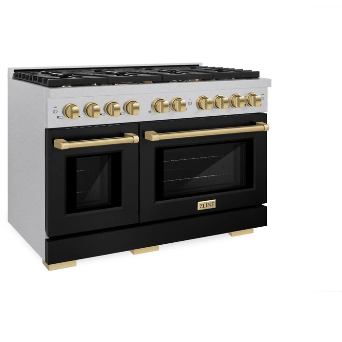 ZLINE 48"Paramount Dual Fuel Range DuraSnow® Black Matte, Champagne Bronze SDRSZ-BLM-48-CB09K