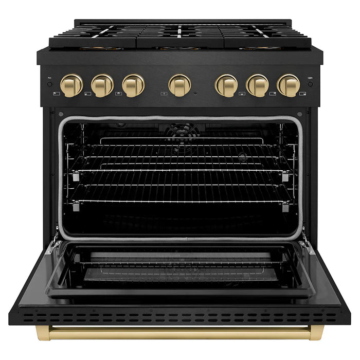 ZLINE 36" Paramount Gas Range DuoPro™ Cooktop, Convection Gas Oven, Black Satin Stainless Steel PSGRBSZ-36-CB09K
