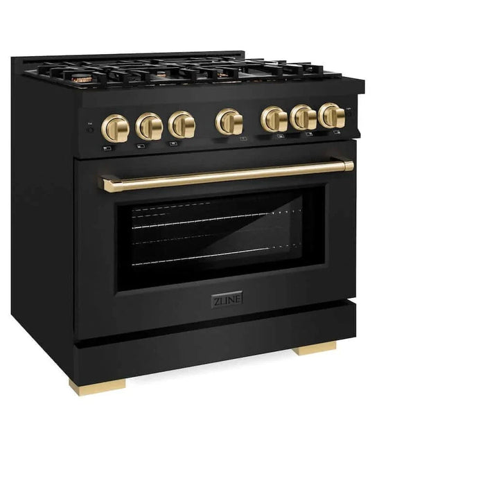 ZLINE 36" Select Gas Range Convection Gas Oven Black Stainless Steel Gold HGRBZ-36-G09K
