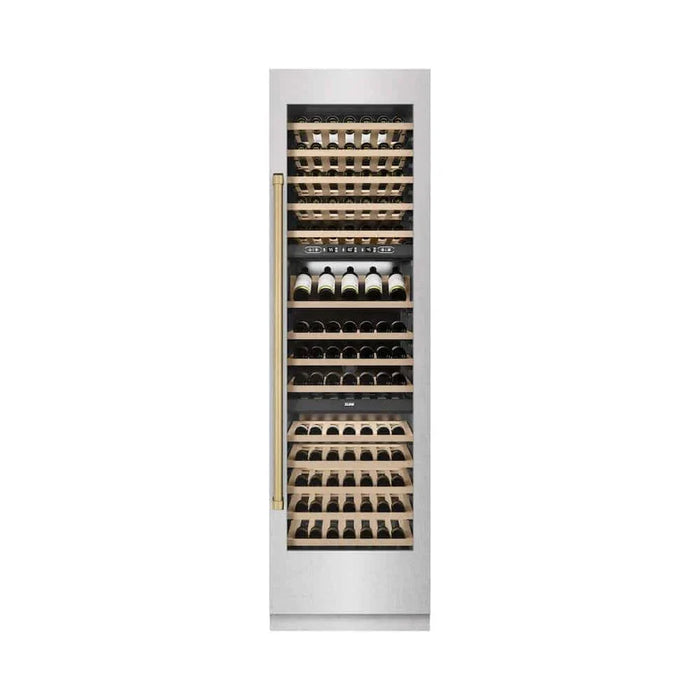 ZLINE 24"Triple Zone 100 Bottle Column Wine Cooler, DuraSnow®  Stainless Steel Champagne Bronze RCWVZ-SN-24-CB09K