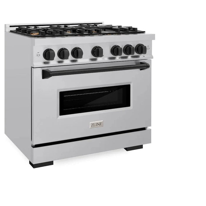 ZLINE 36" Dual Fuel Range, Gas Cooktop, Electric Convection Oven Stainless Steel, Matte Black CDRZ-36-MB09K