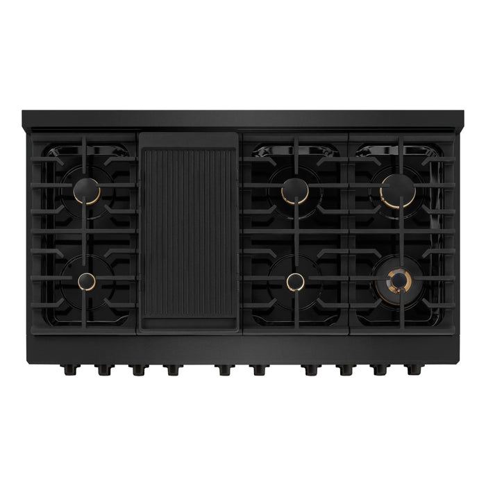 ZLINE 48"Paramount Dual Fuel Range Black Stainless Steel, Brass Burners SDRB-BR-4809K