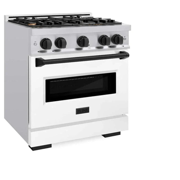 ZLINE 30" Dual Fuel Range, Gas Cooktop, Electric Convection Oven Stainless Steel, White Matte Matte Black CDRZ-WM-30-MB09K