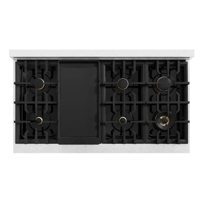 ZLINE 48" Dual Fuel Range, Gas Cooktop, Electric Convection Oven DuraSnow® Stainless Steel, Gold CDRSZ-48-G09K