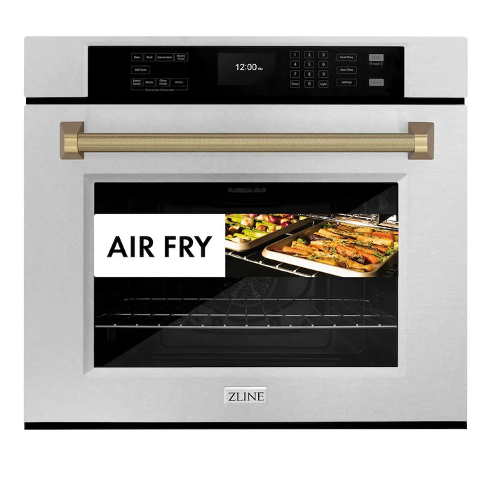 ZLINE Autograph Edition 30" Professional True Convection Single Wall Oven, Air Fry, Self Clean, Stainless Steel, Helix Handles WASSZ-30-KCB09K