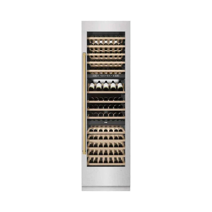 ZLINE 24"Triple Zone 100 Bottle Column Wine Cooler, DuraSnow®  Stainless Steel Polished Gold RCWVZ-SN-24-G09K