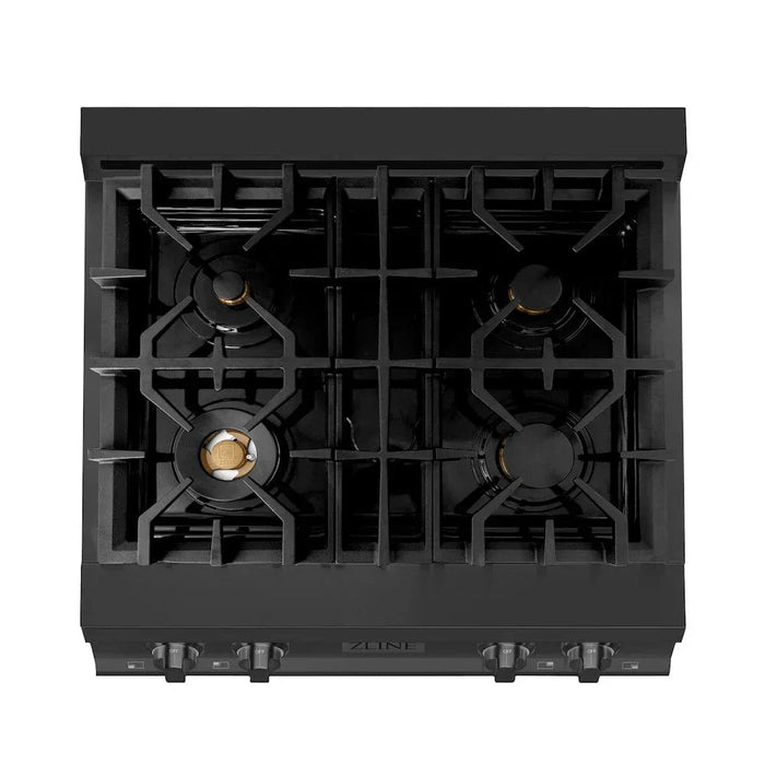 ZLINE 30" Porcelain Rangetop, Black Stainless, Brass Burners,RTB-BR-3009K