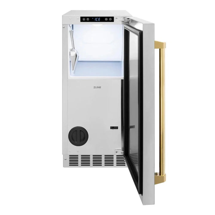 ZLINE 15" Touchstone Clear Cube Ice Maker Drain Pump Stainless Steel Polished Gold ICCDZ-ST-15-G09K