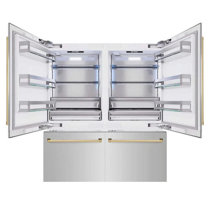 ZLINE 72" Built-In Bottom Freezer Refrigerator,Water Dispenser, Ice Maker, Polished Gold RBITZ-304-72G09K