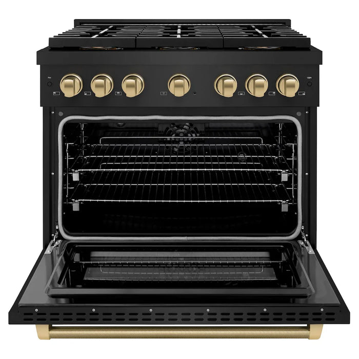 ZLINE Autograph Edition 36" Paramount Dual Fuel Range, DuoPro™ Cooktop, Electric Convection Oven, Black Stainless Steel, Helix Handle PSDRBZ-36-KCB09K