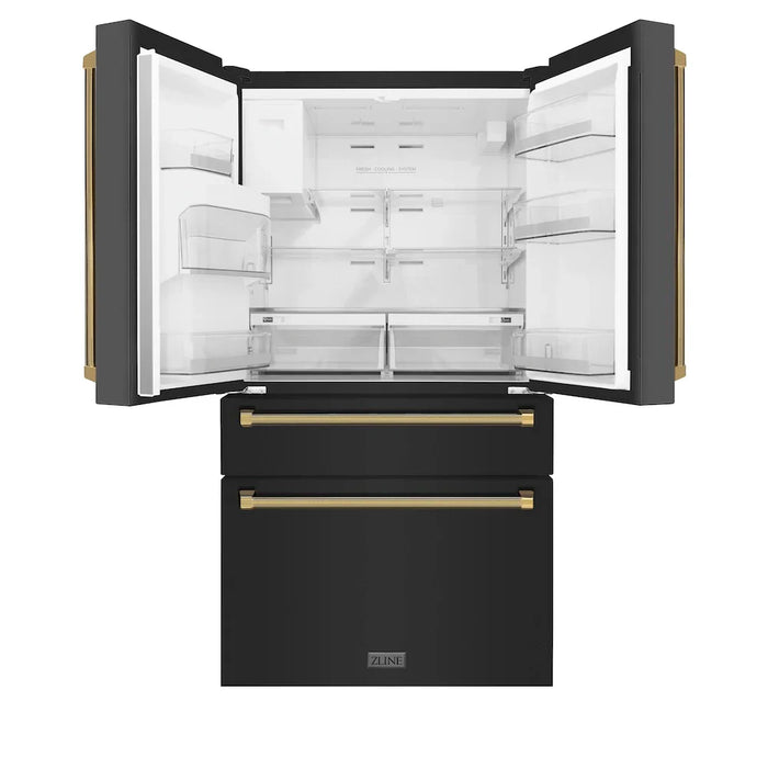 ZLINE Autograph Edition 36" Counter-Depth French Door Refrigerator, Water, Ice Maker, Fingerprint-Resistant Black Stainless Steel, Helix Handles RFMZ-W-36-BS-KG09K