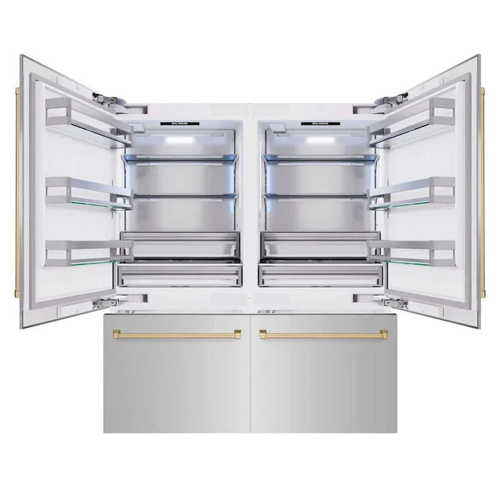 ZLINE 72" Built-In Bottom Freezer Refrigerator,Water Dispenser, Ice Maker, Polished Gold RBITZ-304-72G09K